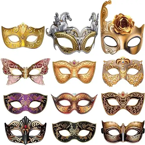 Blulu 12 Pcs Mardi Gras Masquerade Mask