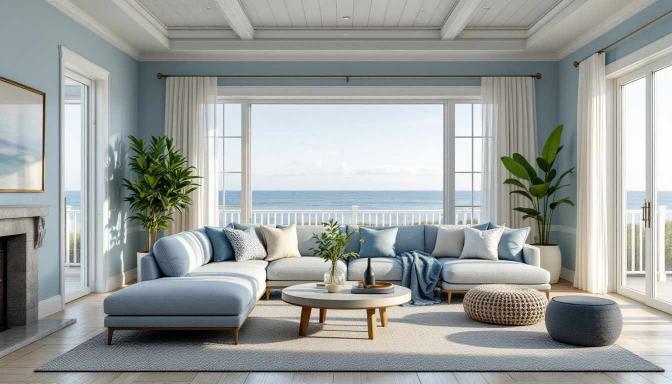 Coastal Living Room Idea. Overlooking the ocean.