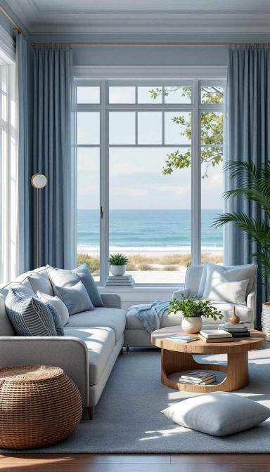 Small cozy coastal living room at the beach