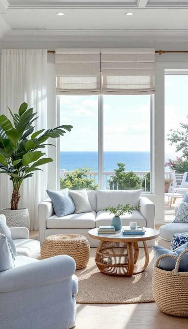 Small Coastal Living Space with indoor plants