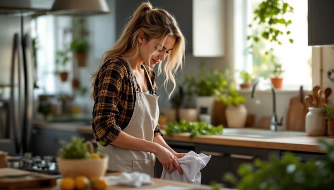 Busy Mom doing chores in a kitchen