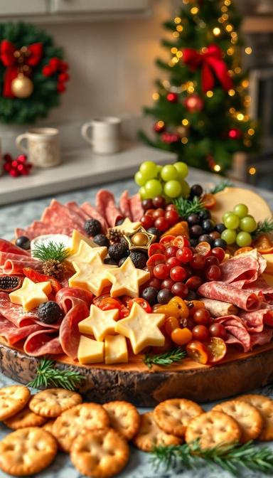 Charcuterie board with crackers and star-shaped cheese