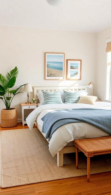 Coastal bedroom with beige walls and natural accents