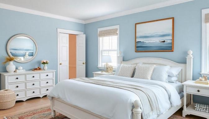 Coastal light blue bedroom