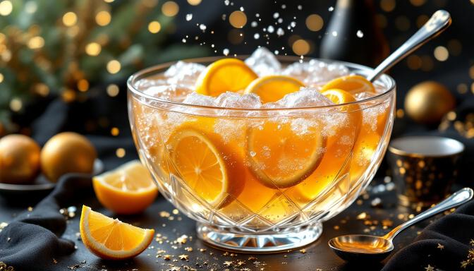 bowl of champagne punch with lemon and orange slices