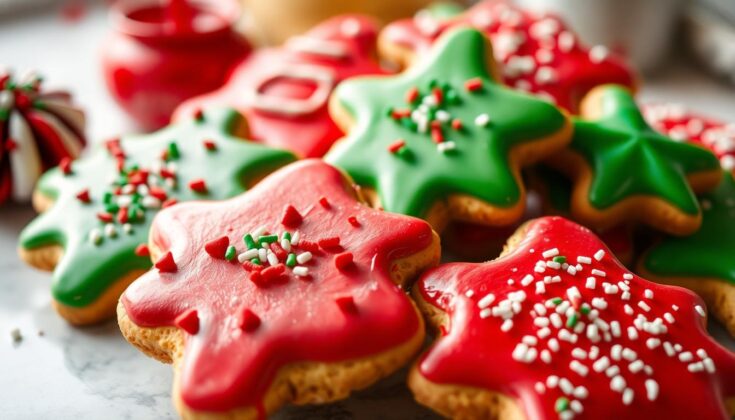 Decorated Christmas Cookies with red and green icing