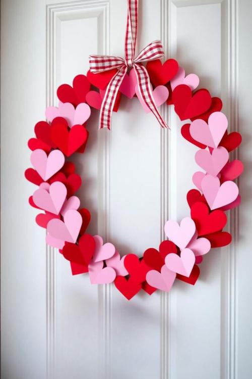 paper heart shaped wreath with ribbon