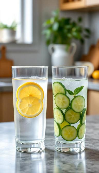 Water infused with lemons and cucumbers