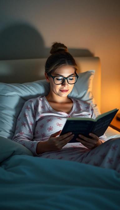 Woman reading a book in bed