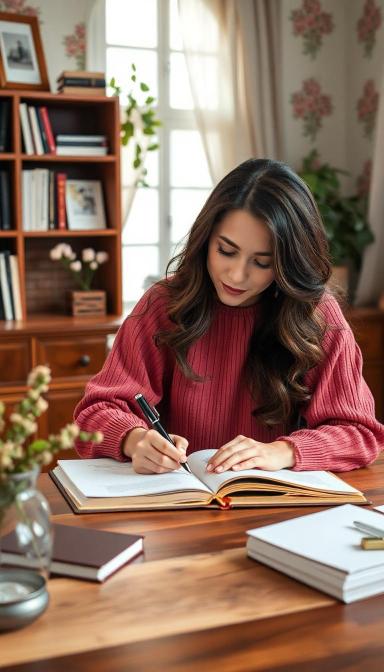 Mom journaling at a desk