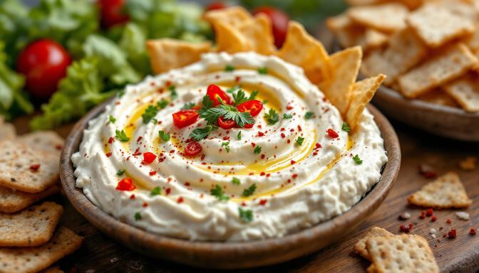 whipped feta dip with roasted red peppers