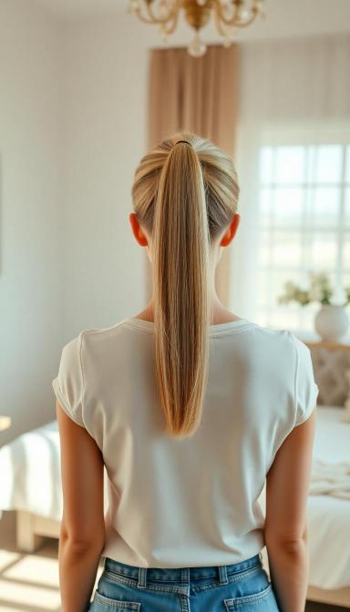 womens-ponytail-blond-hair-bedroom