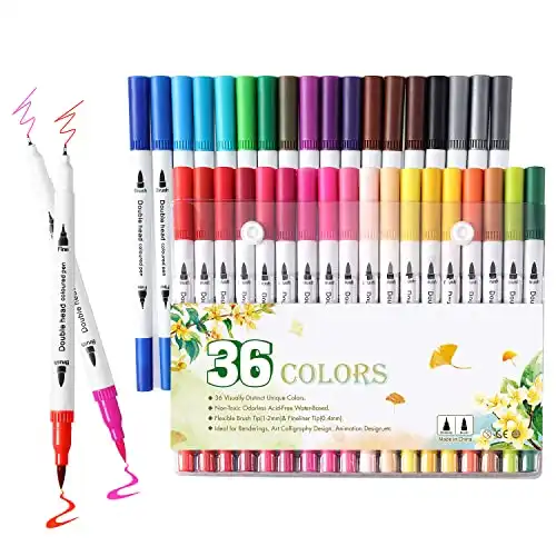 36 Brush Markers for Adult Coloring Books