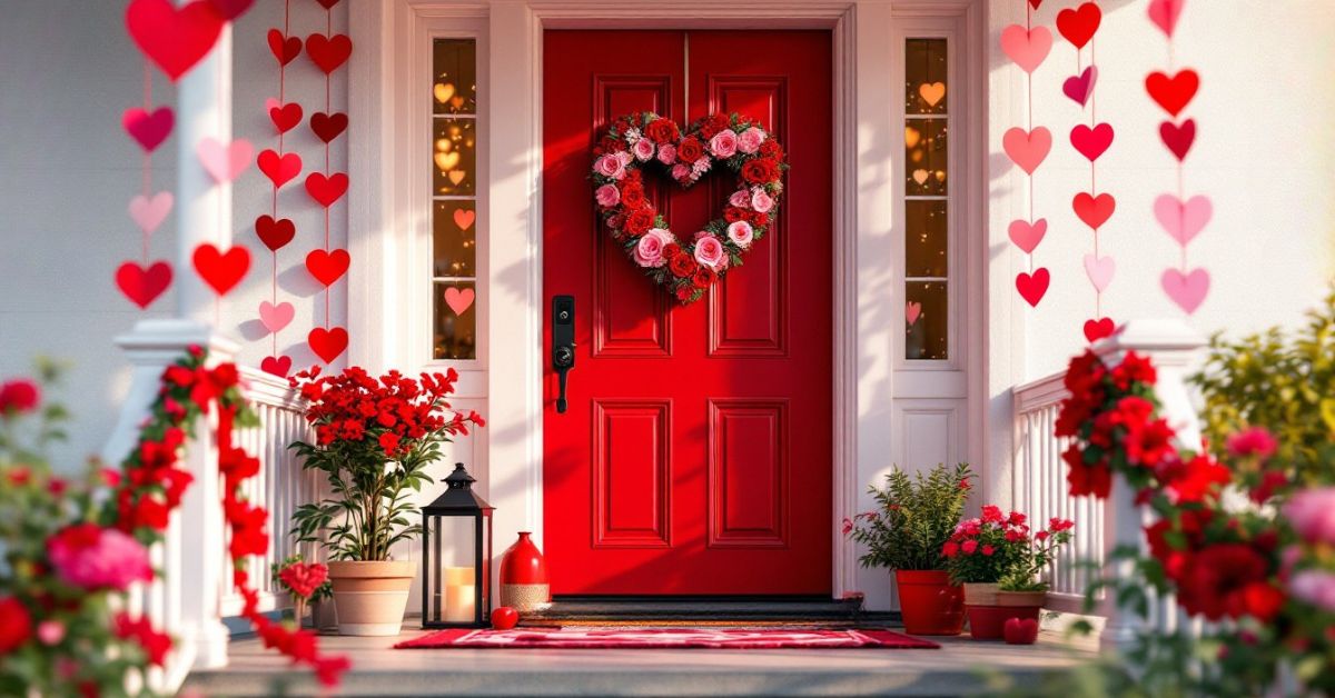 Beautiful porch decorated for Valentine's Day