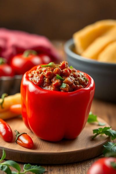 chili stuffed red bell pepper