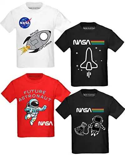 BROOKLYN VERTICAL 4-Pack Toddler NASA Print Outer Space Rocket Ship Short Sleeve T-Shirt | Soft Cotton Sizes 2T-4T (Combo A, 4T)