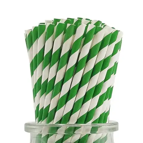 Forest Green Striped Paper Straws