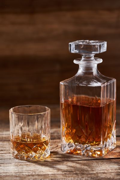 Bourbon in a bottle and glass