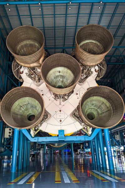 The intricate design of rocket propulsion technology on display.