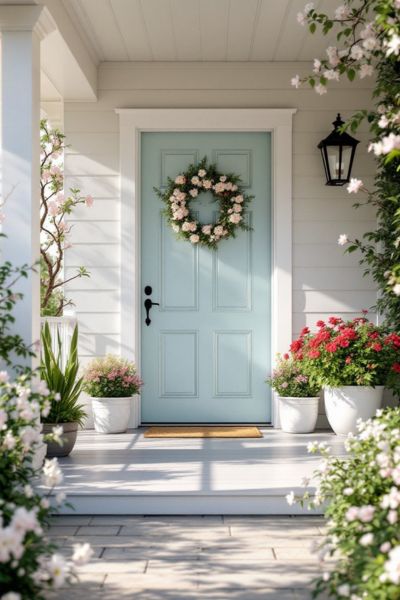 a beautiful spring front porch