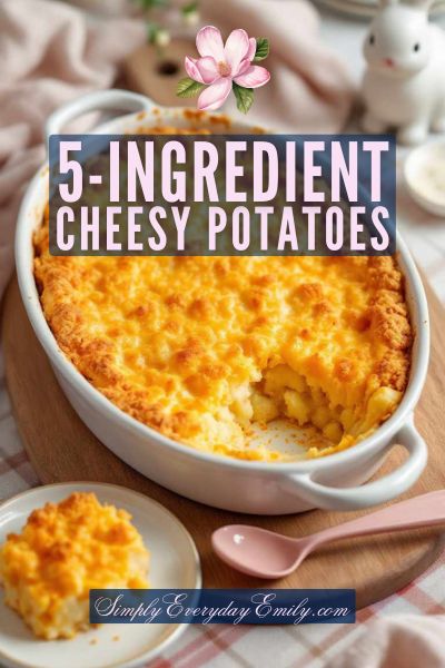 A delicious dish of 5-ingredient cheesy potatoes baked to golden perfection.