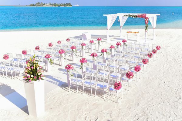 pink beach wedding