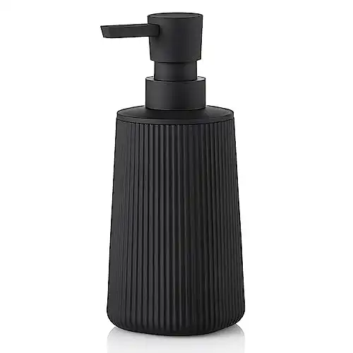 Small Soap Dispenser for Bathroom and Kitchen, Modern Farmhouse Striped Style Plastic Hand Soap Dish Soap Dispenser with Pump Matte Black