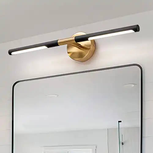 LINSEEDS Modern Bathroom Light Fixtures Over Mirror 24 Inch, 18W 360 Rotatable Dimmable 4000K Led Vanity Light Bar, Black and Gold Bathroom Vanity Lights Above Mirror, Led Bathroom Lighting