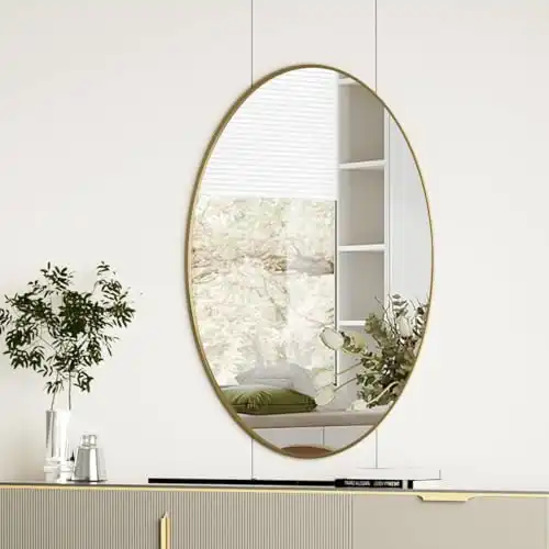 Koonmi Gold Oval Bathroom Mirror, 20"x28" Bathroom Vanity Mirror, Oval Mirror for Bedroom Living Room Entryway, Hangs Horizontal or Vertical