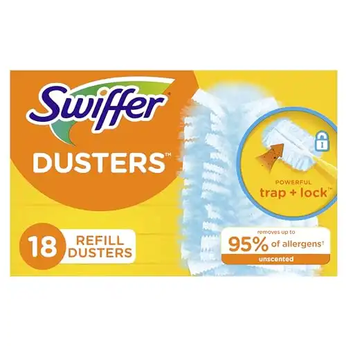 Swiffer Dusters Refill for Cleaning, Feather & Microfiber Duster Disposable Alternative, for Dusting Furniture, Blinds, Ceiling Fans, Walls, Helps Remove Allergens, Unscented, 18ct