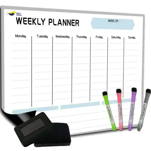 Magnetic Weekly Planner for Fridge - 17x12 Weekly Dry Erase Board Calendar for 2025 Schedules, Meals & Chores - Refrigerator Calendar with 4 Markers & Eraser by Quick Canary