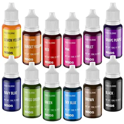 Food Coloring Set - 12 Color Food Grade Vibrant Food Dye Tasteless Liquid Color for Cake Decorating, Baking, Easter Egg, Icing, Fondant, Cooking, Slime Making DIY Supplies Kit - 0.35 Fl. oz (10 ml)/Bo...