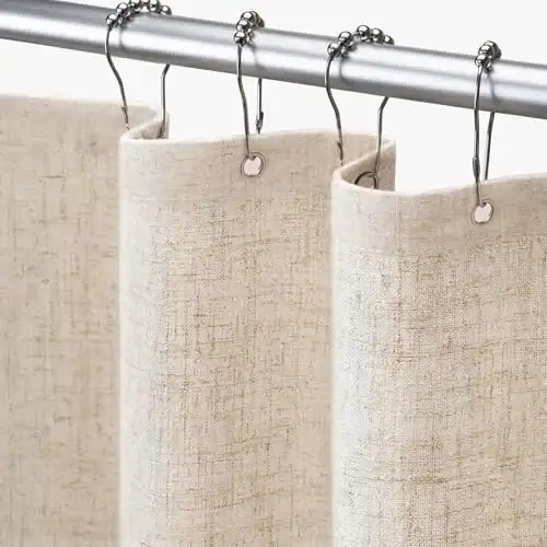 Linen Shower Curtain Beige Boho Farmhouse Shower Curtains for Bathroom Natural Cloth Cotton Fabric Liner Cream 72 x 72 Inch Modern