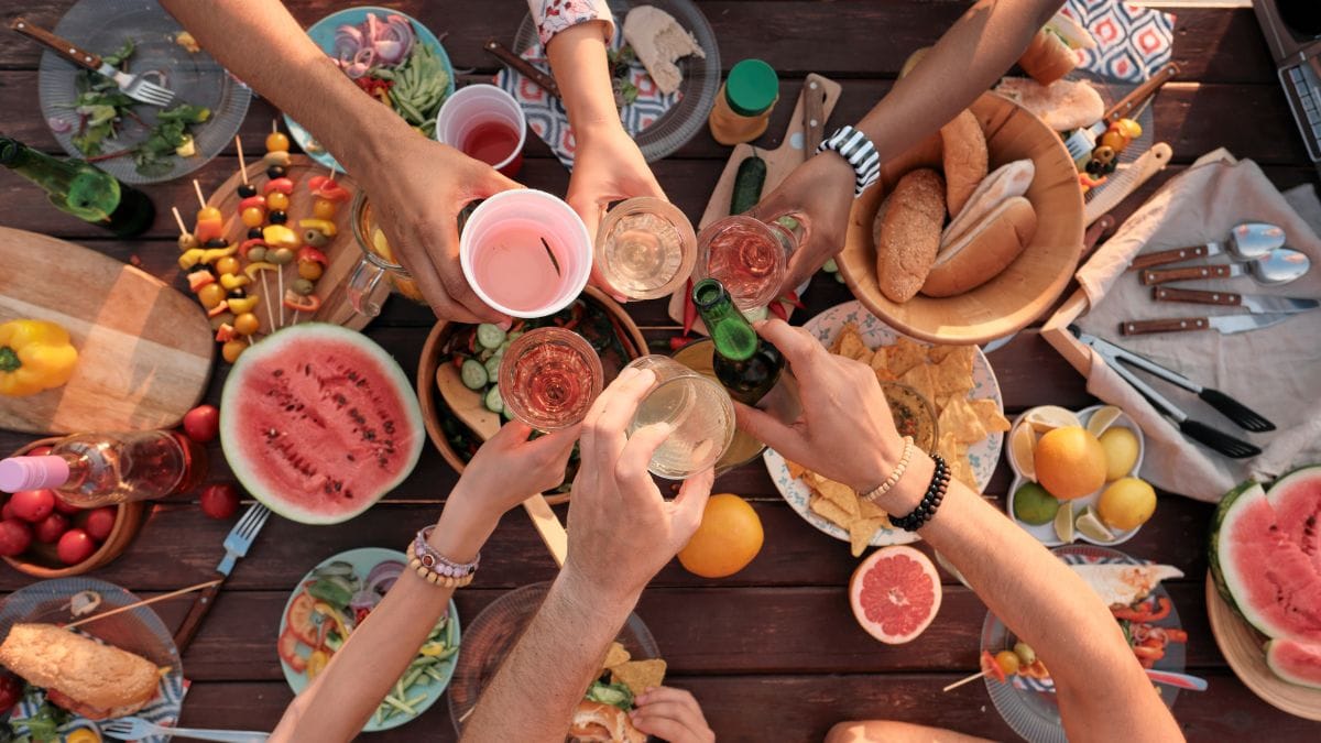 toasting at a family reunion picnic